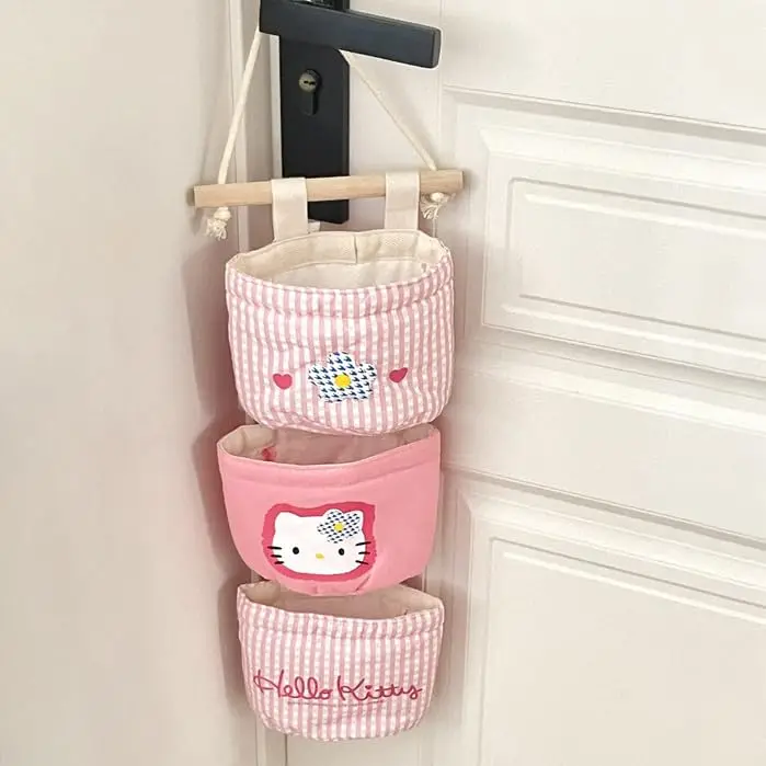 

Sanrio Wall Closet Hanging Storage Bag Hello Kitty Pink Blue 3-Pocket Over Wall Home Storage Pouches Girls Bedroom Decorations