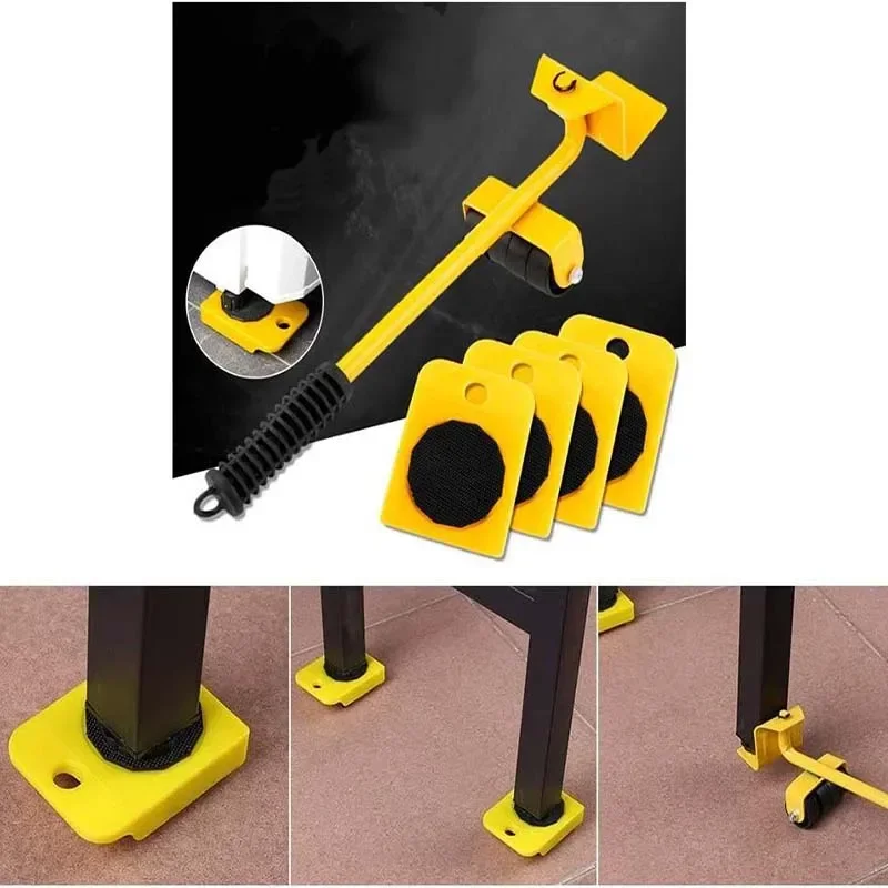 5PCS Moving Artifact Furniture Heavy Object Moving Tools Universal Wheels Roller Sliders Load Capacity Wheels Lifting Tool Lever
