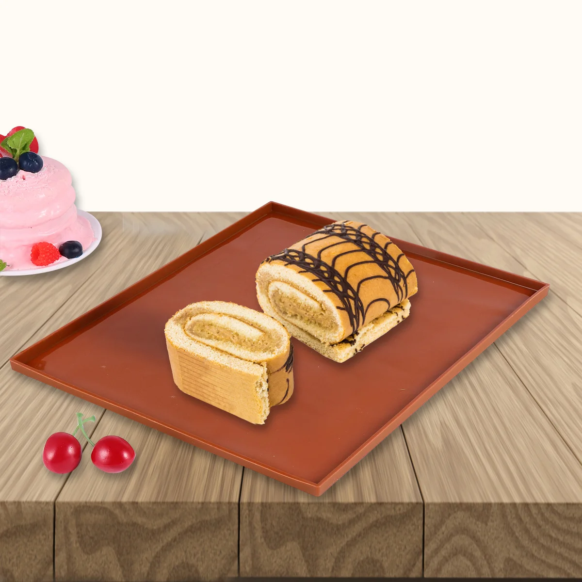 

Cake Roll Baking Tray Food Grade Silicone Reusable Non-Stick Flexible Cake For Home Bakery Brown