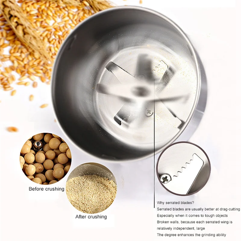 Coffee Grinder Electric Portabl Household Pepper Legumes Bean Grinding Machine Stainless Kitchen Grain Chopper US Plug