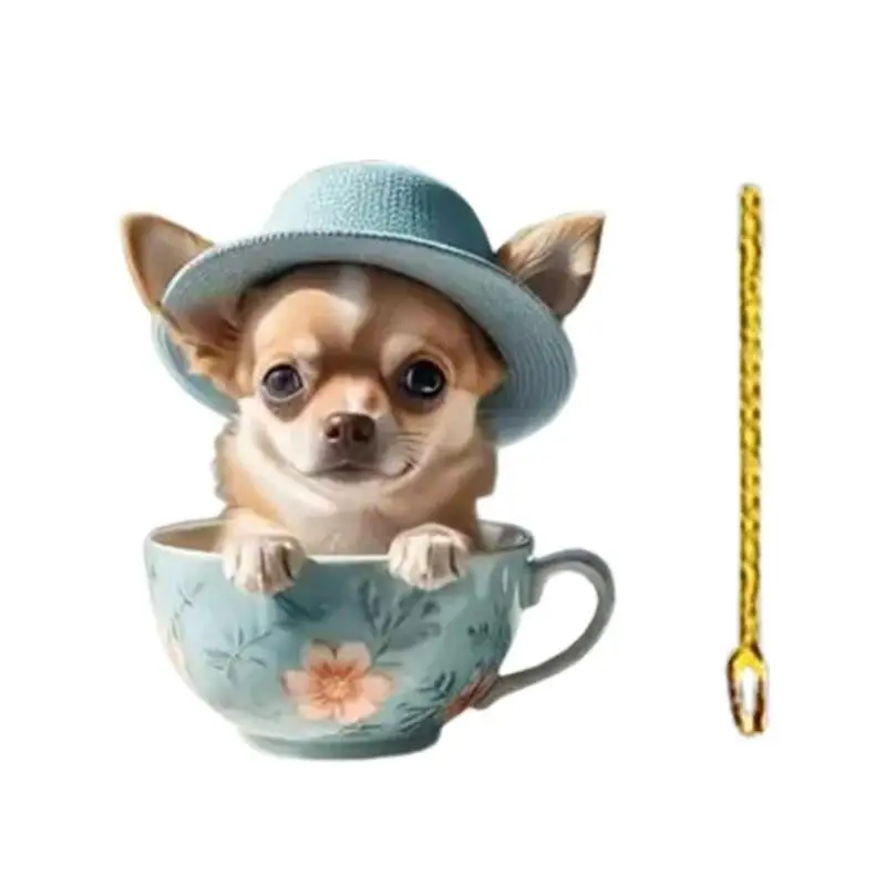 

Car Dog Pendant For Rearview Mirror Car Decoration Dog Cup Design 2D Flat Acryli Car Rear View Mirror Decor Cute Car Ornament
