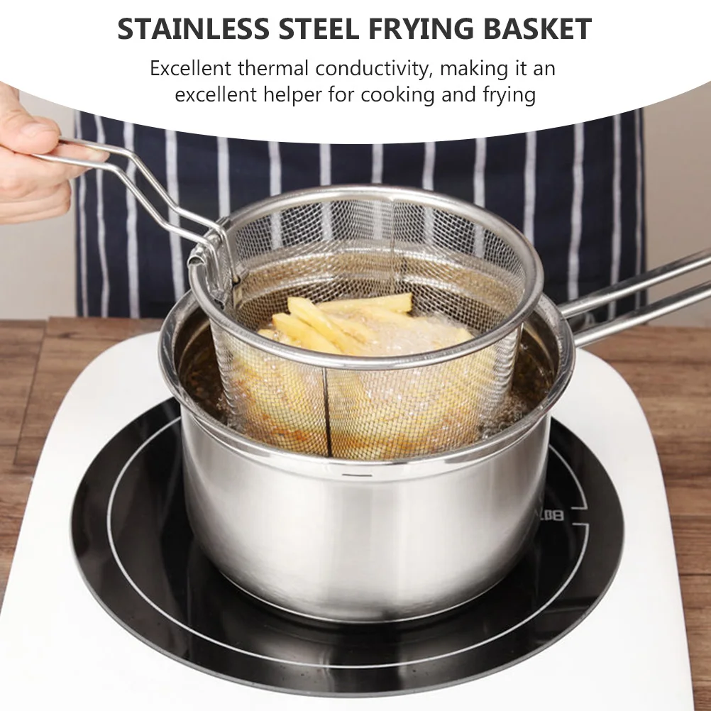 

Stainless Steel Frying Basket Oil Drainage Tool Heat Resistant Kitchen Gadgets For French Fries Fried Food Storage Household