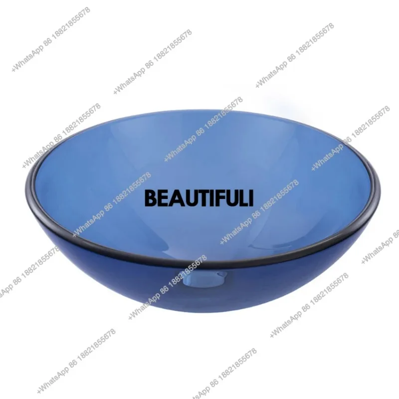 

R Blue Bathroom Washbasin Countertop Tempered Glass Basin art basin blue glass wash basin Sink Washroom Vessel Vanity Bar