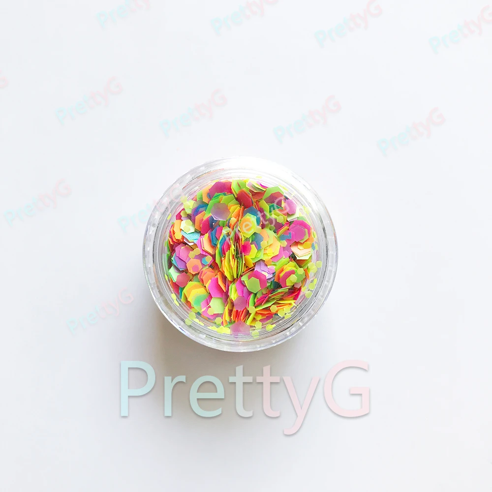 PrettyG 6-Color Set Box Neon 123mm Hexagon Chunky Mixes Glitter Fluorescent Glitter Luminous Sequins For Nail Art Decoration 6