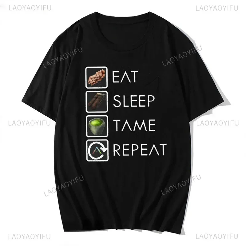 Funky Ark Survival Evolved Eat Sleep Tame Repeat Printed T Shirt Funny Men Cotton T-Shirt Hipster Tees Tops Harajuku Streetwear