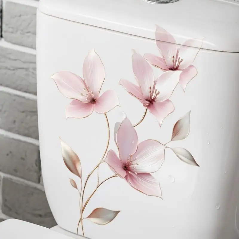 Modern Flower Toilet Lid Decal Floral Pattern Sticker Waterproof Removable Self Adhesive for DIY Bathroom Home Decor