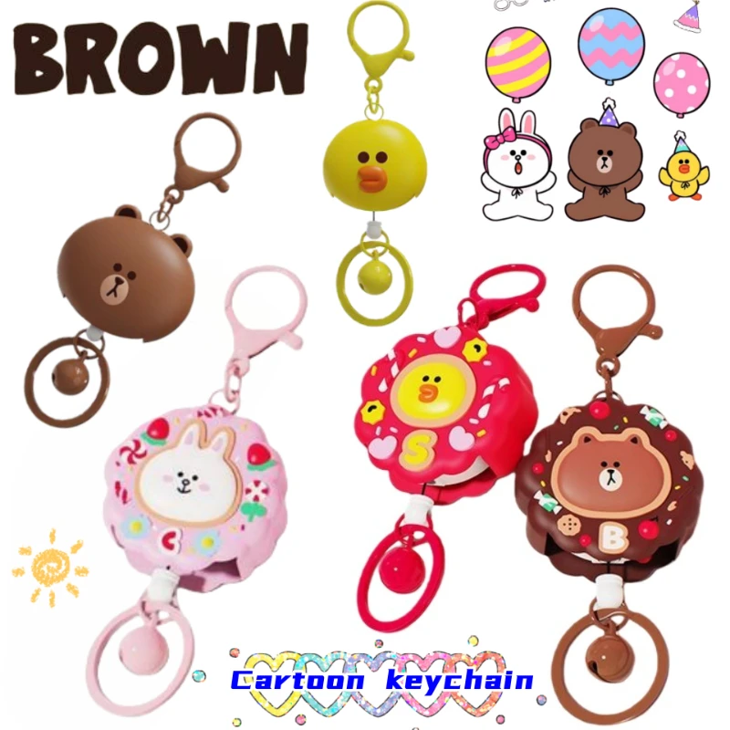

Brown Cony Sally Choco Cartoon Cute Keychain Convenient Anti-Loss Retractable Easy-Pull Buckle Backpack Decorative Pendant gift