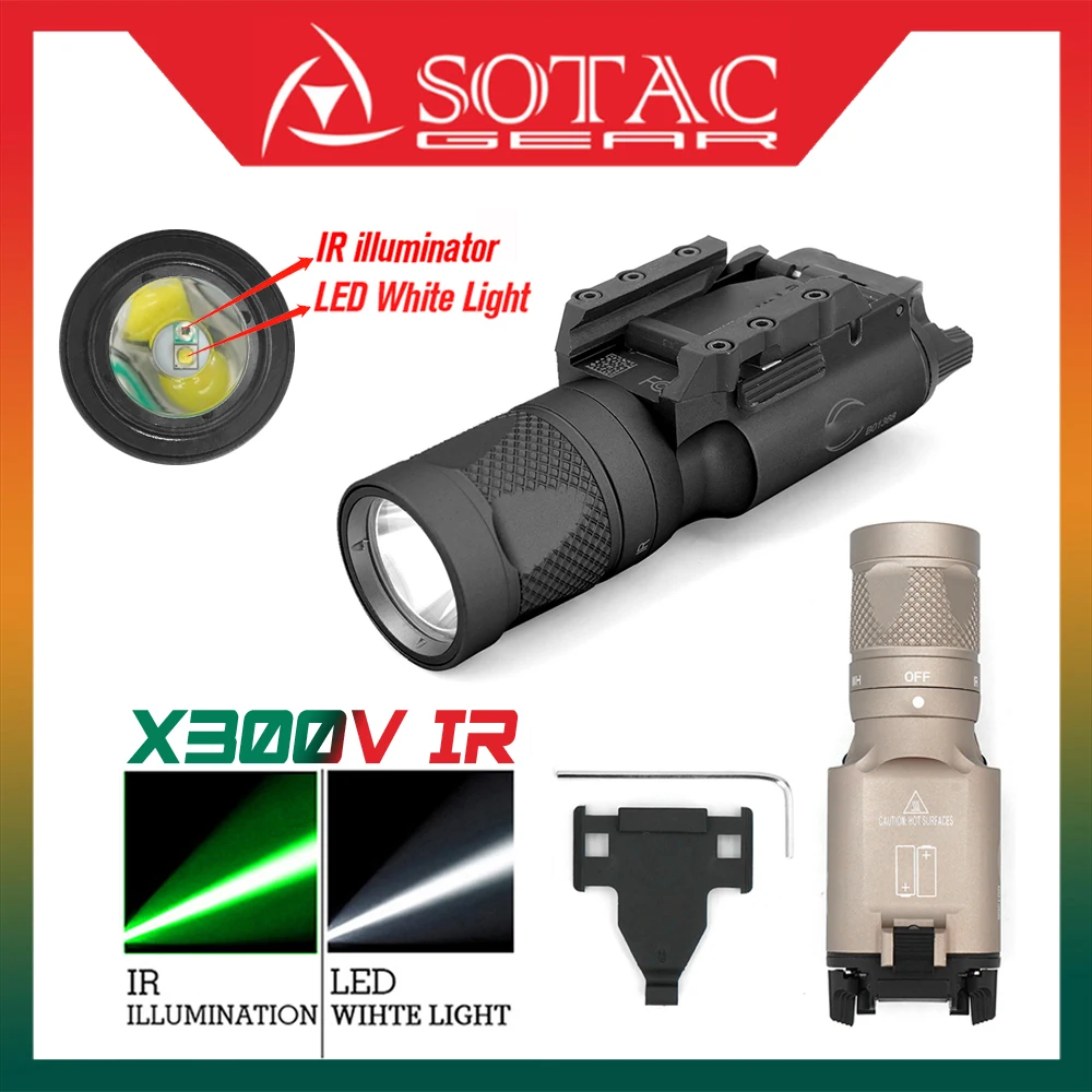 Sotac IR LED Tactical Flashlight, X300V Weapon Light, GBB Pistol Light, Fit 20mm Picatinny Rail Mount, 400 Lumens