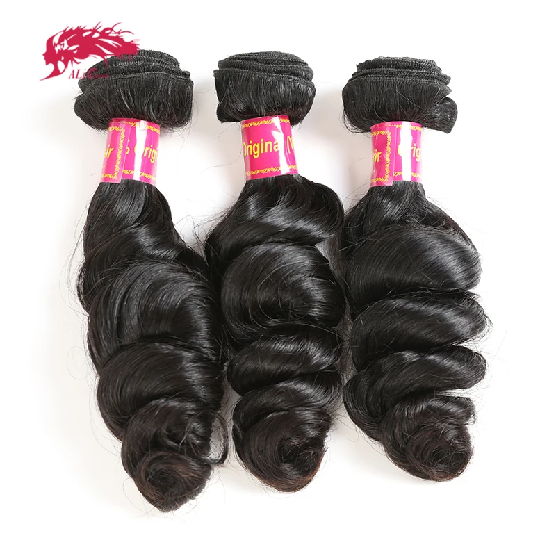 Ali Queen Virgin Human Hair Bundles Loose Wave Brazilian One Donor Human Hair Weave Double Drawn Natural Color Bleachable Hair