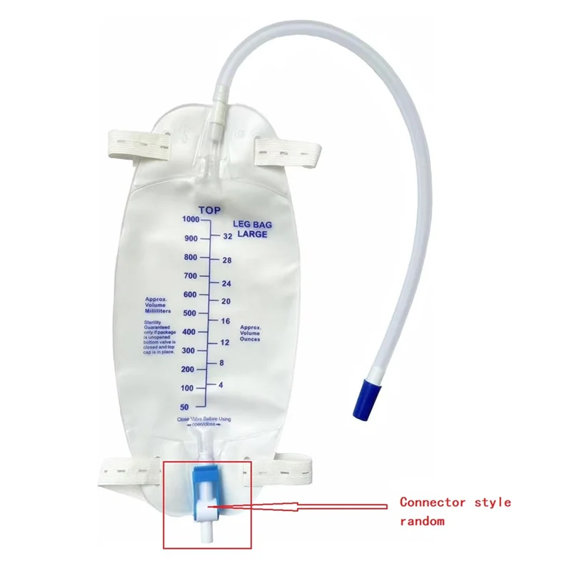 HRBAJ-حقيبة تصريف البول 1000 مل حقيبة ساق قسطرة، 5 عبوات للرجال مع صمام مضاد للارتجاع