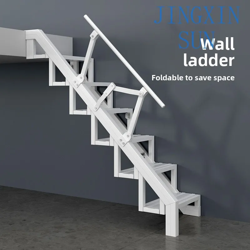 Household aluminum alloy wall ladder folding loft ladder fashion duplex loft jump S wide pedal ladder