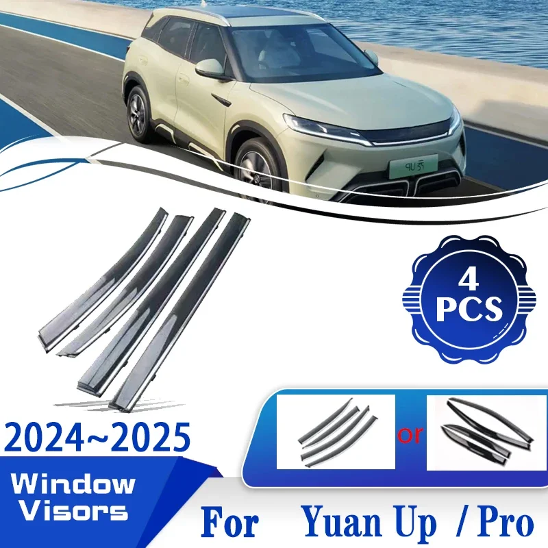 

4PCS For BYD Yuan Up Accessories Yuan Pro 2024 2025 Car Window Wind Sun Rain Visor Deflector Awning Shelters Set Car Accessories