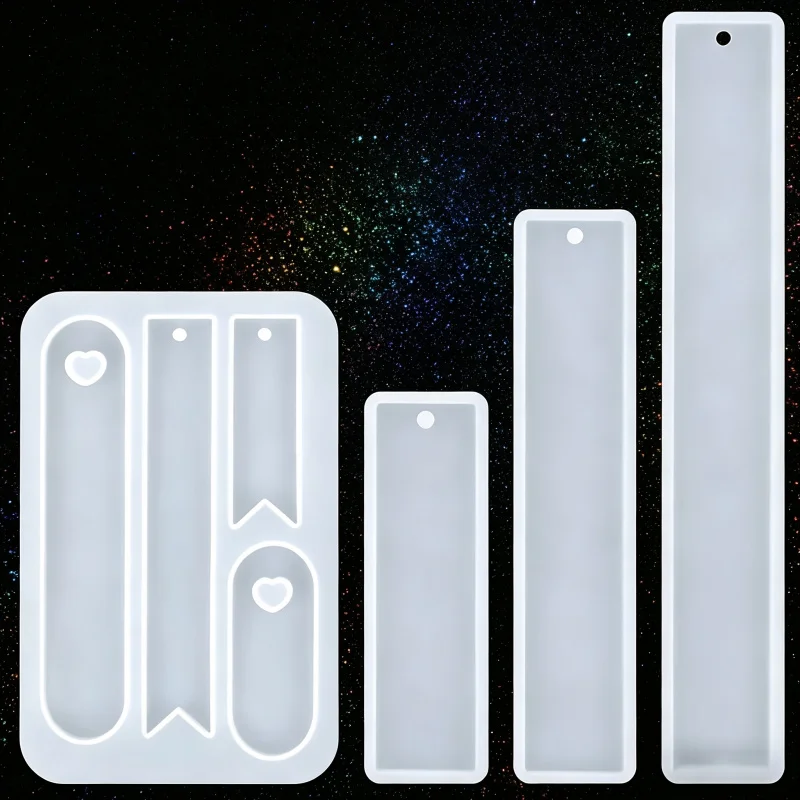 4-teiliges Lesezeichen-Gießformen-Set aus Harz, wiederverwendbare Silikonform für Lesezeichen in verschiedenen Formen, geeignet für DIY-Lesezeichen, Heimdekoration, Kunsthandwerk, Geburtstagsgeschenke