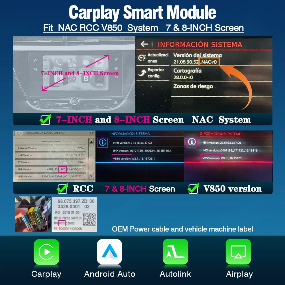 AUTOTOP Draadloze CarPlay Android Auto Decoder voor Peugeot Citroen DS Opel ProAce NAC RCC V850 Systeem Mirror Link Airplay Module
