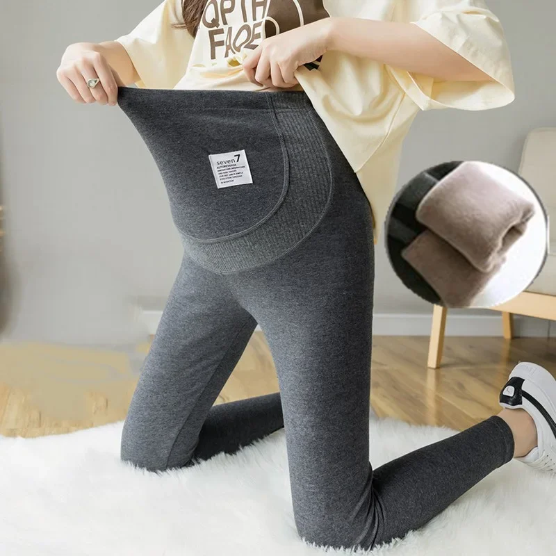 

Winter Dense Thick Warm Plus Velvet Cotton Maternity Legging Thermal Fleece Belly Pants Clothes for Pregnant Women Pregnancy