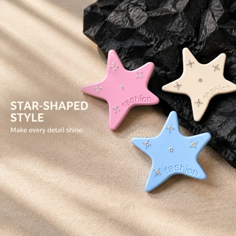 1/2/3Pcs Women Candy Color Five-pointed Star Hair Clip Rhinestone Inlaid Shark Clip Embossed Letter Fashion Hair Accessories