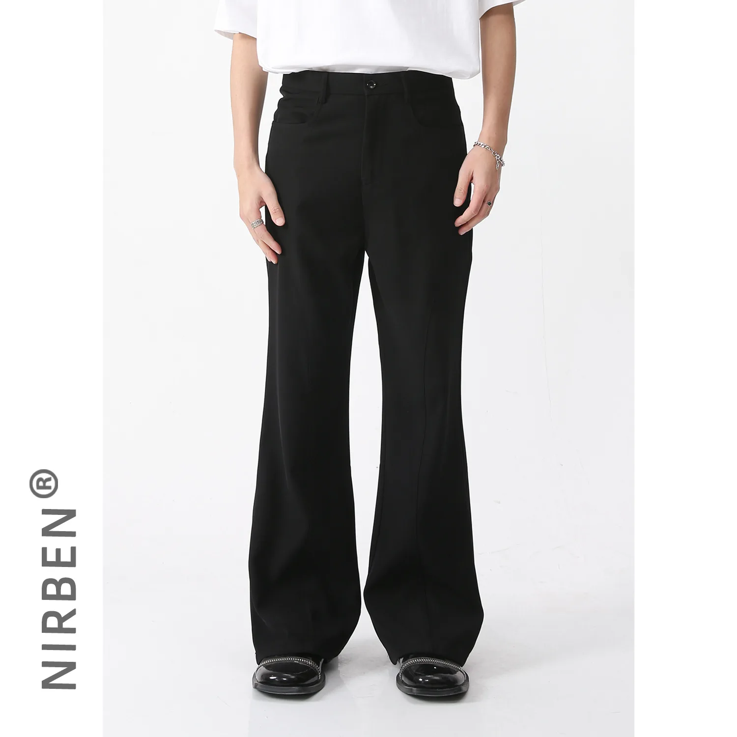 Men's Clothing | Slightly Stretched Loose Drape Solid Color Mid-waist Loose Casual Trousers Men