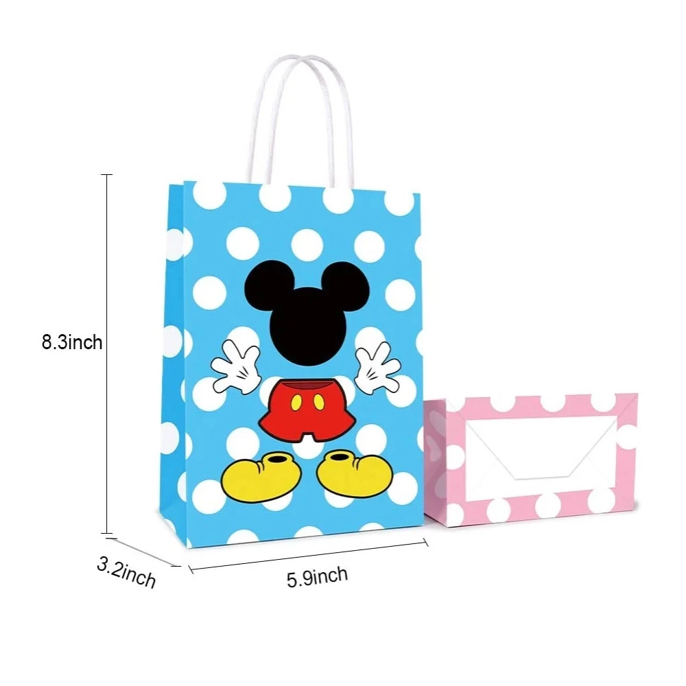 6/48Pcs Mickey Minnie Mouse Birthday Party Decorations Handle Gift Bags Set Paper Candy Bags Baby Shower Boys Girls Party Suppli