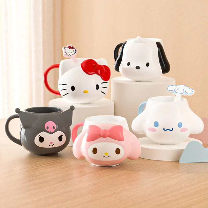 Anime Figure Sanrios Kuromi Cinnamoroll My Melody Hellokittys 3D Mug Cute Cartoon Ceramic Embossed Water Coffee Cup Gifts