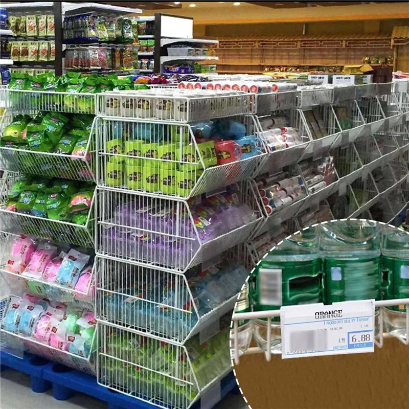 OFSS-140PC 8X4.2Cm Clear Plastic Label Holders For Wire Shelf Retail Price Label Basket Labels For Storage Bins