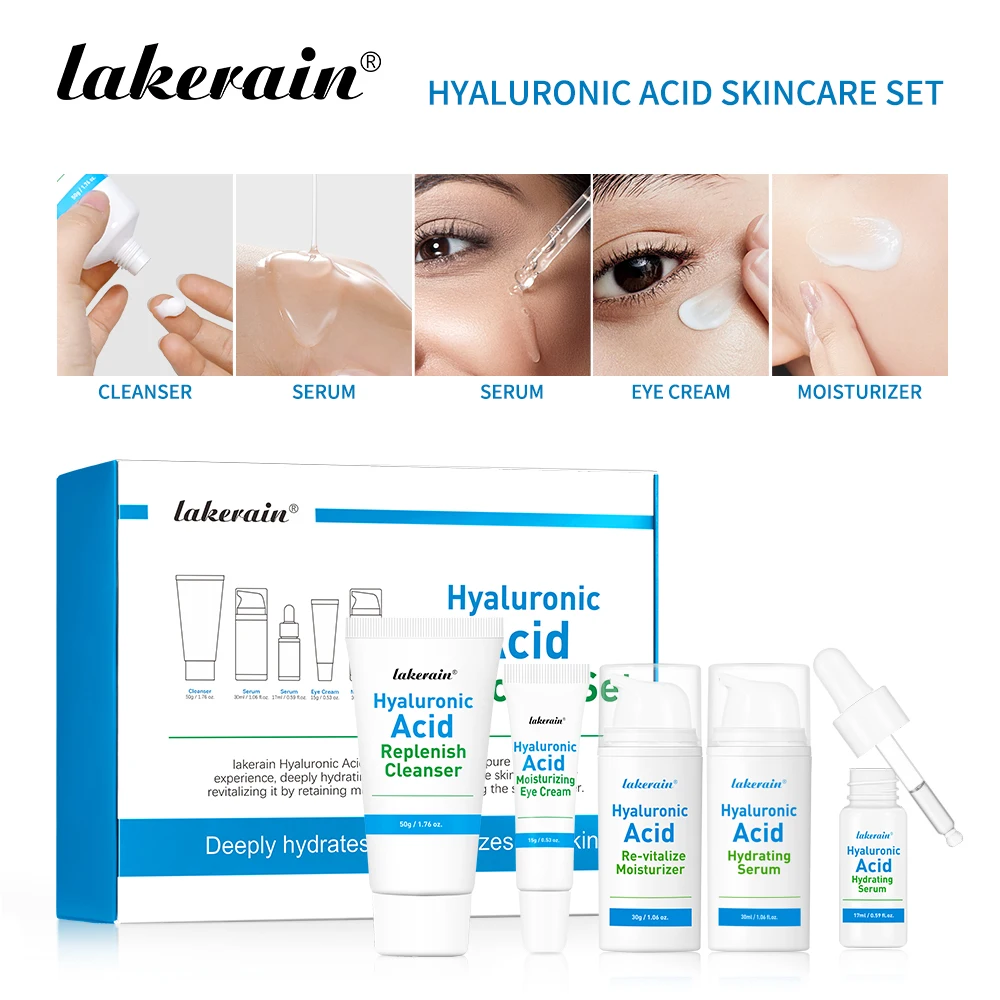 Hyaluronic Acid Skincare Set Facial Cleanser Soothing Essence Restoring Eye Cream&Creamy Moisturizer Improves Dry Skin