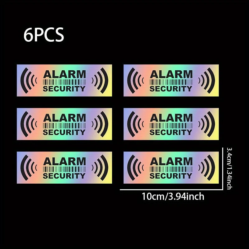 6Pcs Alarm Security Warning Stickers, Waterproof Anti-Theft Decals for Car Motorcycle Bike Helmet