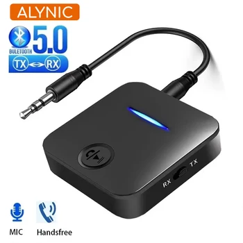 Alynic 블루투스 5.0 리시버 송신기, 3.5mm Aux 잭 스테레오 오디오 음악 무선 어댑터, 마이크 포함, 자동차 PC TV 헤드폰용