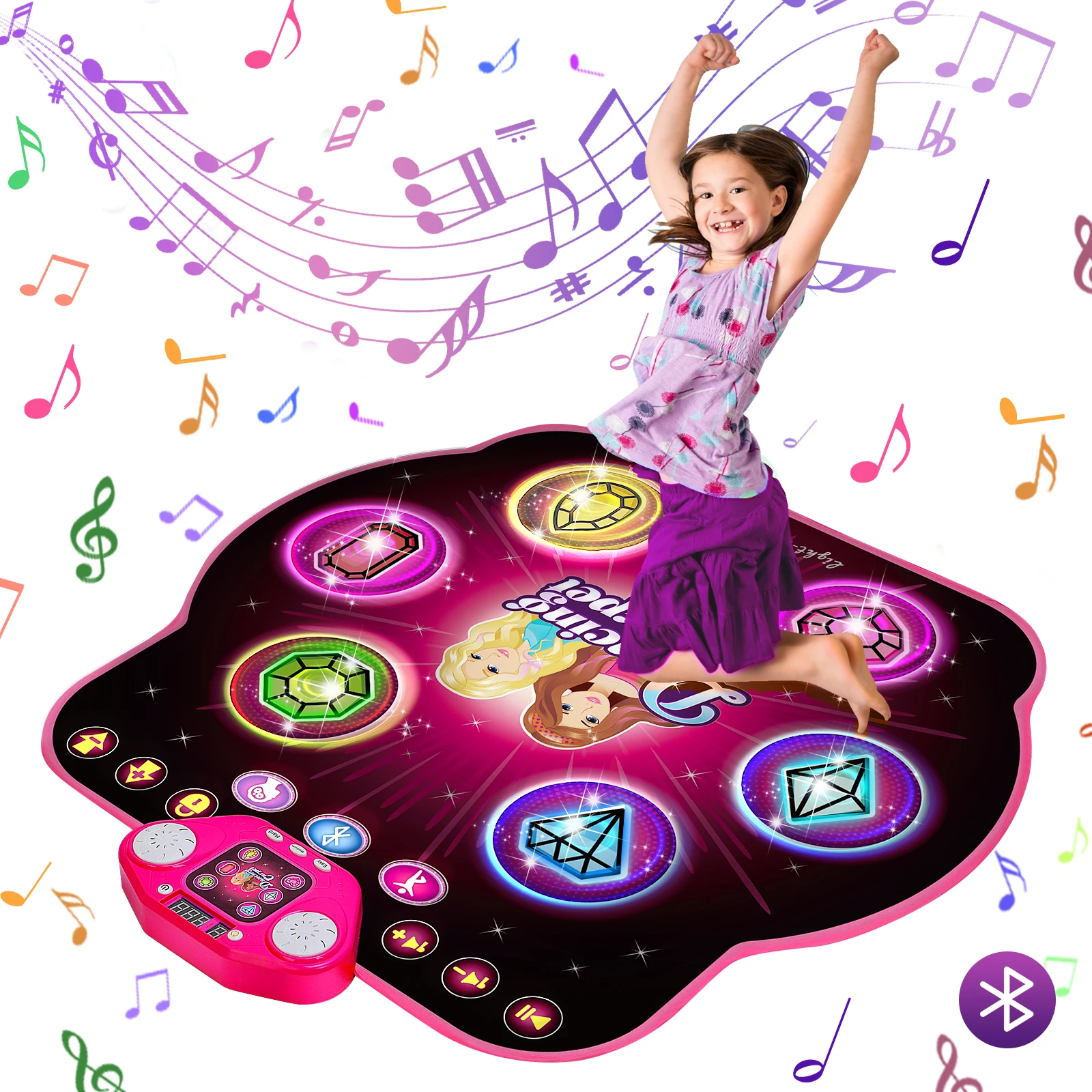 VATOS Outdoor Dance Mat 27 Levels for Girls Kids 6 LED Keys Light Up Bluetooth Lock 5 Music Dancing Game Toy Ages 3~8 Years Old