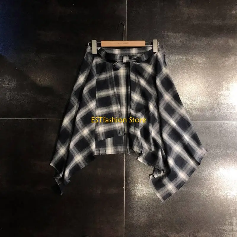 Y5GC Checkered Layering Fake Top Mini Skirt Lower Skirt Tieback Shirt Extenders
