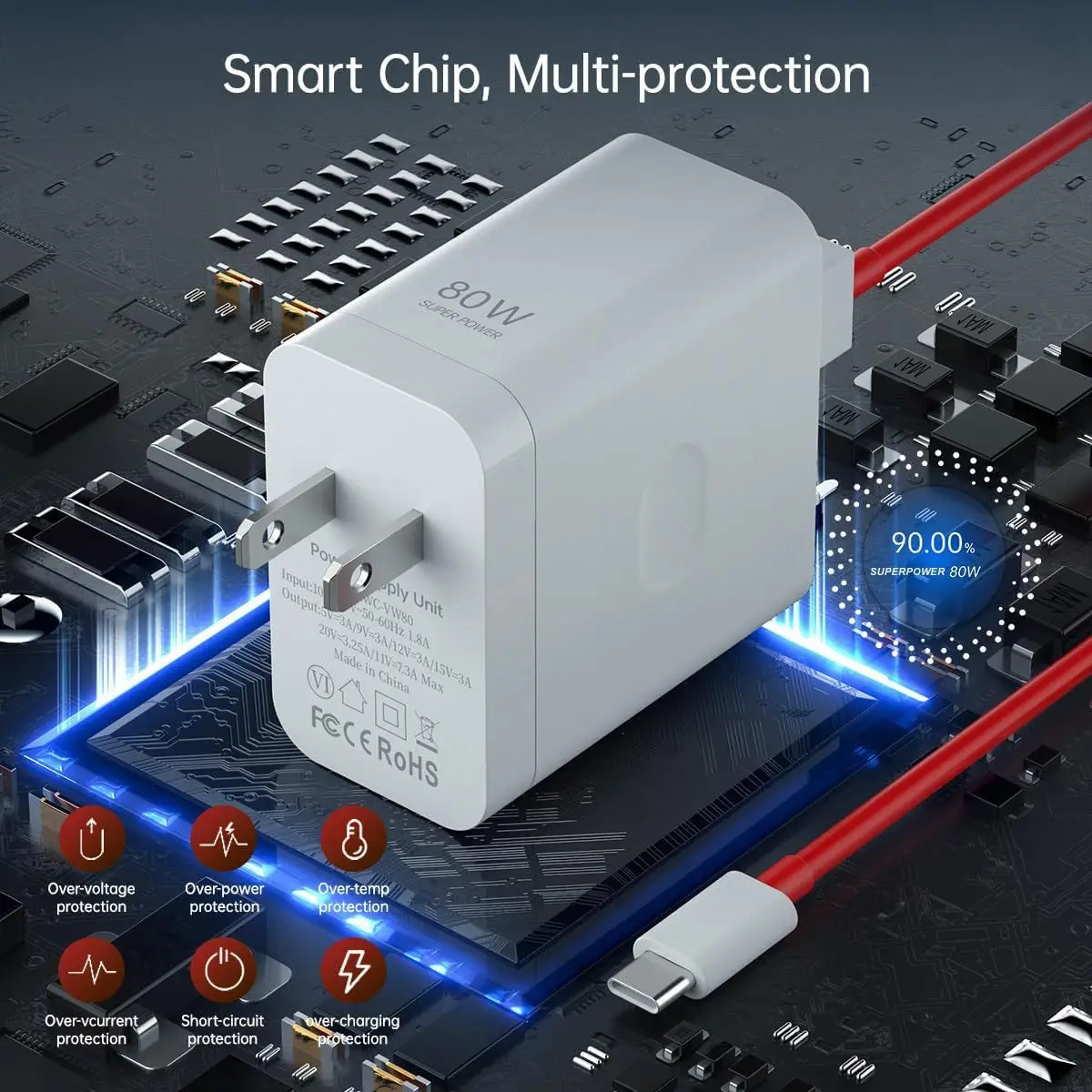 80W US standard fast charging charger, suitable for OPPO fast charging