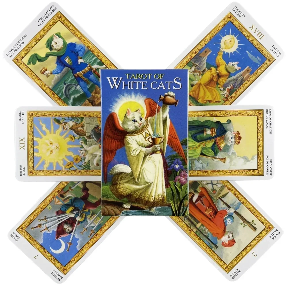 

White cat tarot cards board games English Cute cat Tarot deck playing games party family games gift