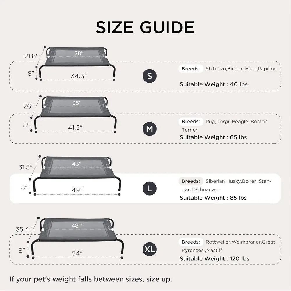 سرير كلب مرتفع خارجي كبير الحجم، سرير محمول للتبريد الداخلي والخارجي مع أقدام مقاومة للانزلاق،