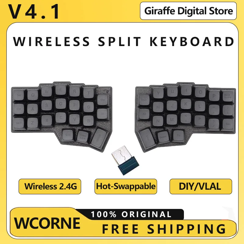 

Corne V4 Split Keyboard Hot-Swappable Wireless 2.4G Single-mode Ergonomic Layout Support VIAL Mechanical Keyboard Kits Accessory