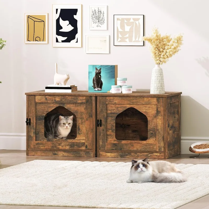 Cat Litter Box Enclosure, Hidden Litter Box Furniture, Enclosed Cat House Side Table, Cat Washroom with Door,