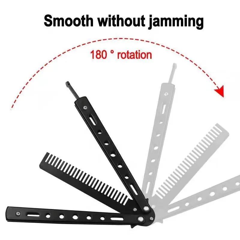 Peine plegable de acero inoxidable para práctica de entrenamiento, cuchillo de mariposa, peine para Barba, bigote, broshe, herramienta de peinado para peluquería