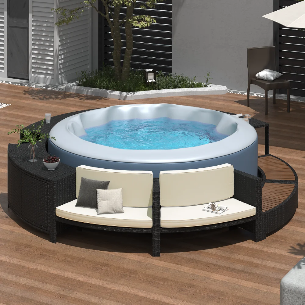 

Spa Surround Spa Frame Patio Rattan Sofa Set with Storage Spaces, Mini Sofa and Comfortable Cushion modern patio furniture