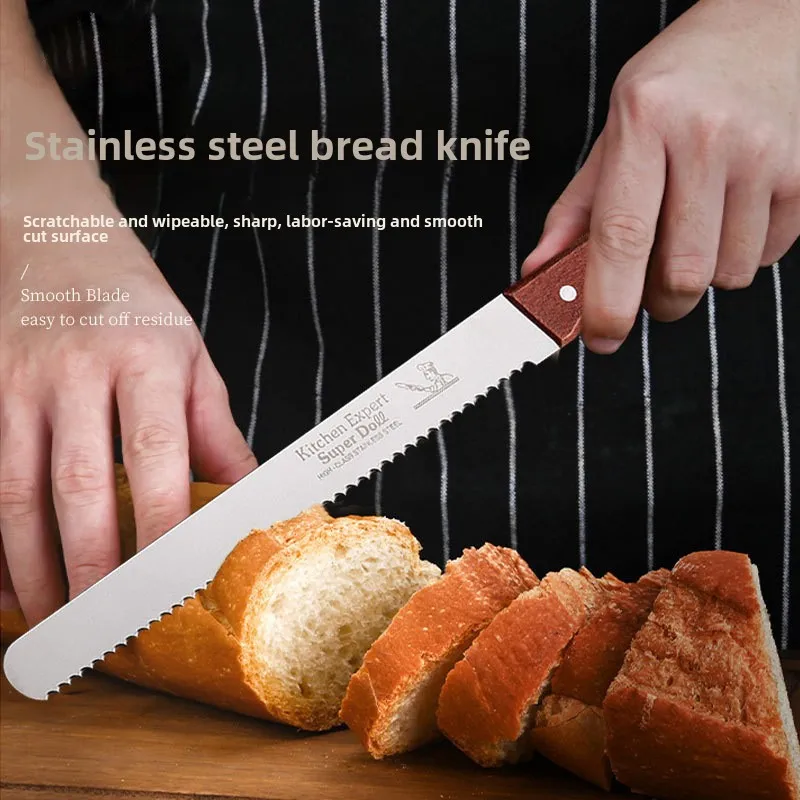 New Stainless Steel Serrated Cutter 8 Inches 10 Inches 12 Inches Cut Cake Baking Tools Wooden Handle Bread Knife