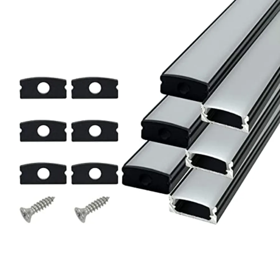 6-Pack 30cm Led Channel Diffuser Black Aluminum with Mliky White Cover U Shape 17.2x7mm, Led Strip Light Track with End Caps an