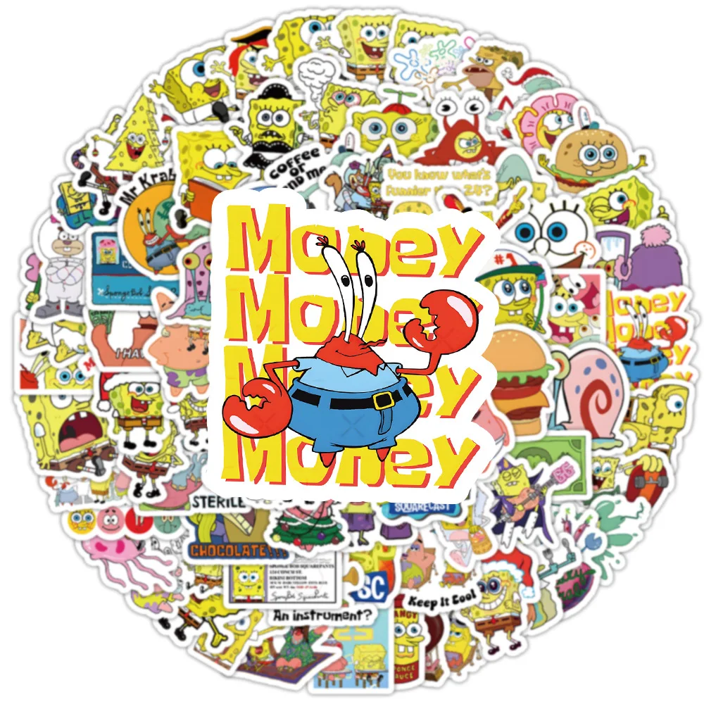 100pcs Kawaii SpongeBob Cartoon SquarePants Graffiti Sticker Luggage Notebook Cartoon Waterproof Stickers Kids Toy Decoration - view 3