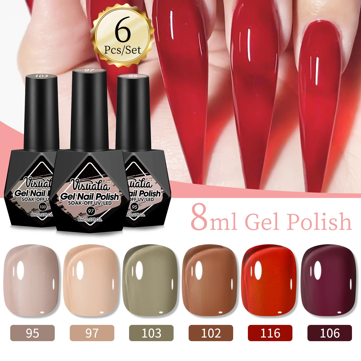 

6pcs/set 8ml nail gel polish black and white nude classical color gel semi-permanent soaking nail salon home manicure