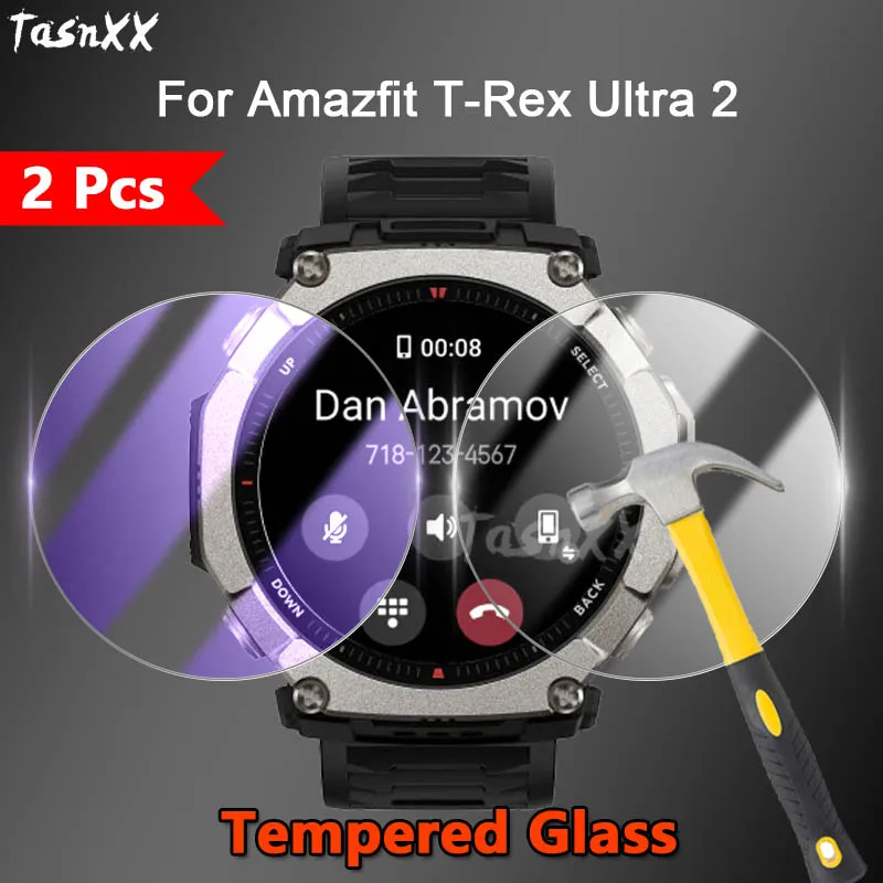

2Pcs For Amazfit T-Rex Ultra 2 3 Pro 48mm Watch 2.5D Slim HD Clear / Anti Purple Light 9M Tempered Glass Screen Protector Film