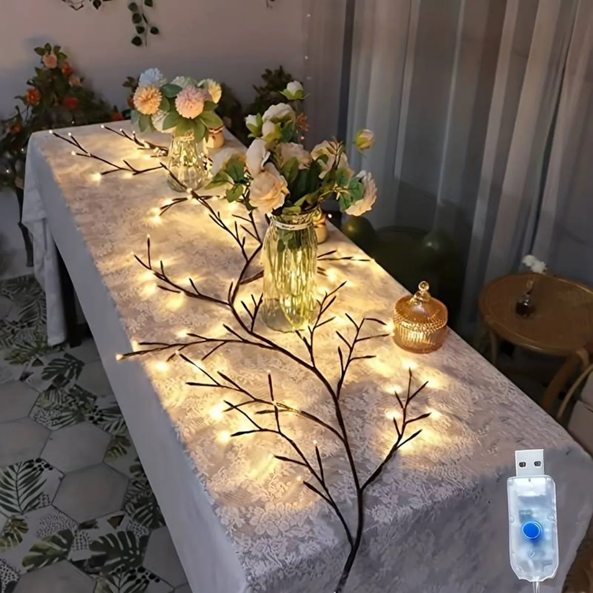 Pop 1PC 96LED Tree Branch Light For Desktop Wall Party Home Decoration Night Light 8 Modes USB Powered DIY Festive Tree Vine Lig