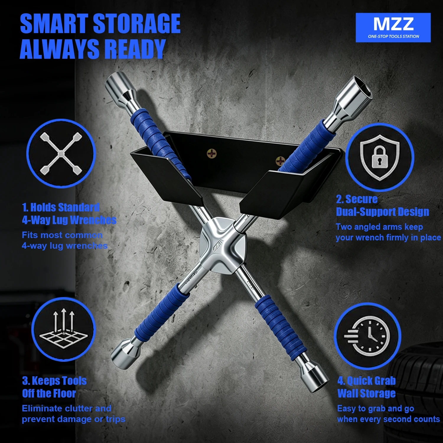 Wall Mount Wrench Holder, Garage Tool Storage Hanger, Heavy Duty Wrench Organizer Bracket for Workshop & Tool Room