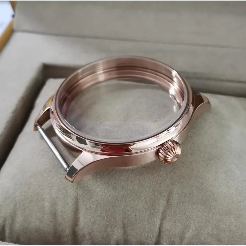 44mm Pilot 316L Stainless Steel Rose Gold Case Mineral Glass  Suitable For ETA6497/6498 /ST3600/3621 Movement