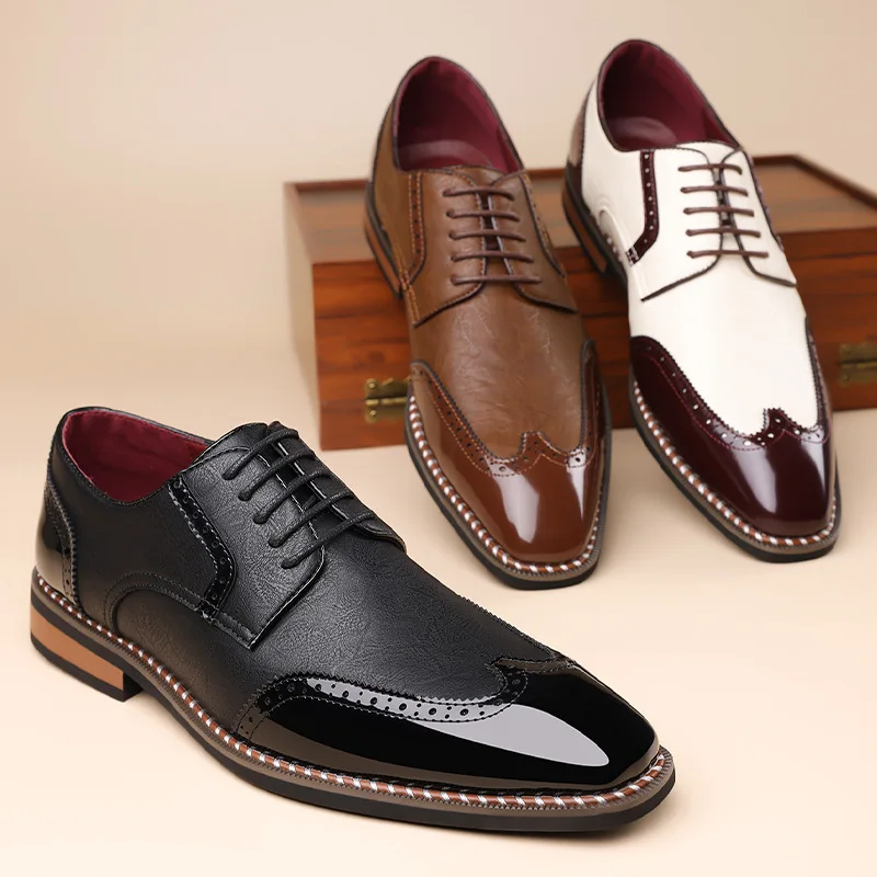 2026 Hot Selling New 39-48 Plus Size Men's Block Carved Lace Up British Style Business Dress Leather Shoes -25506 Loafers Men