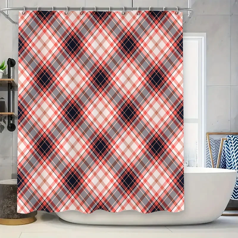 

Red White Plaid Shower Curtain Waterproof Fabric Bathroom Decor Printed Customizable Home Decoration (Size72x84)