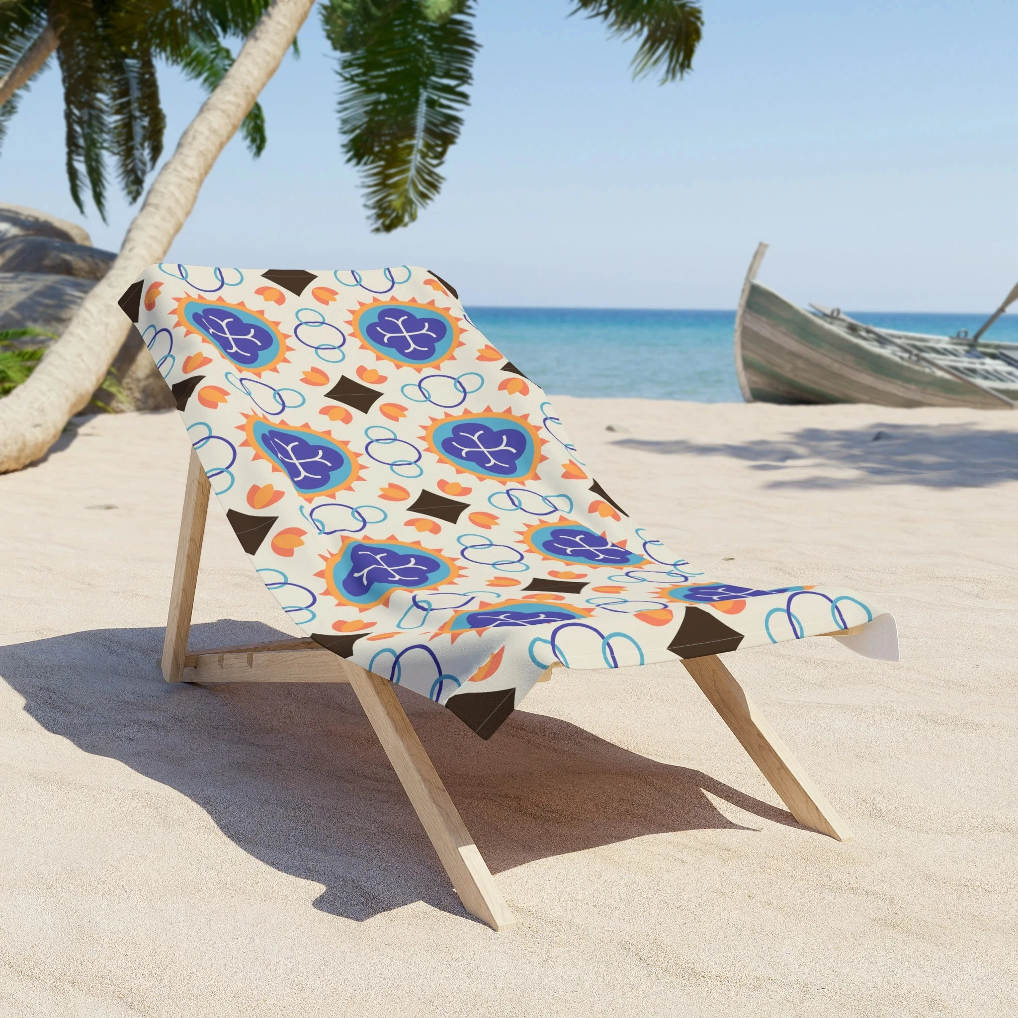 Mediterranean Spanish & Portuguese Tile Pattern Beach Towel, Vintage Bohemian Summer Beach Essential