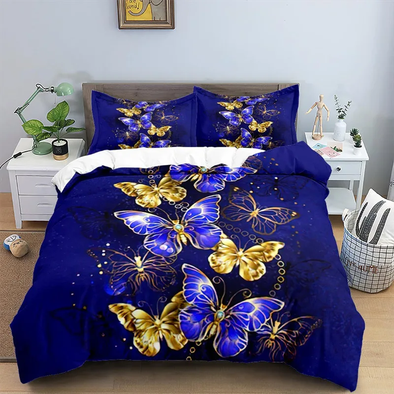 3D Colorful Butterfly Duvet Cover Natural Floral And Butterflies Pattern Bedding Set For Girl Women Microfiber With Pillowcases