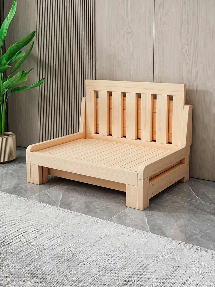 

Solid wood folding multi-functional sofa bed Small apartment living room dual-purpose telescopic bed 1 meter 2 single bed 1 mete