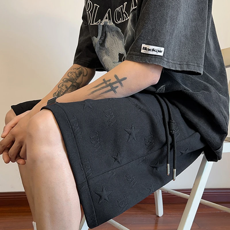 Shorts de impressão estrela para homens, streetwear Y2K, calças curtas largas, esportes de ginástica, moda coreana, verão, 2024